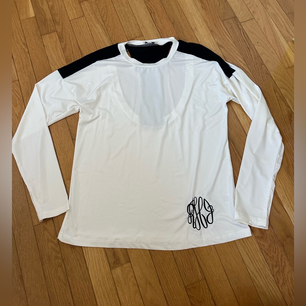 Women’s Long Sleeve White Polyester Blend Fabric Workout Top Size XL